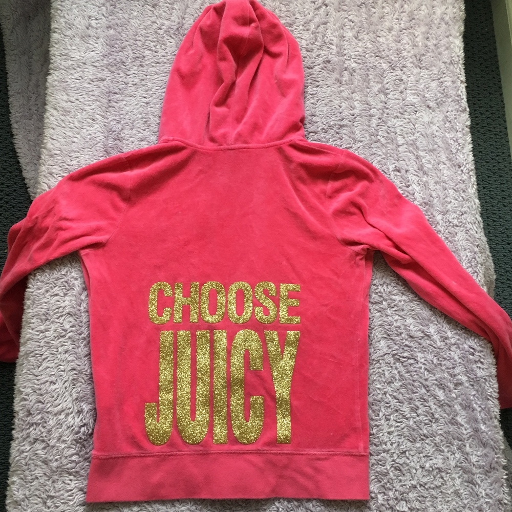 EUC Juicy Pink Velour Jacket w/ Gold Lettering
